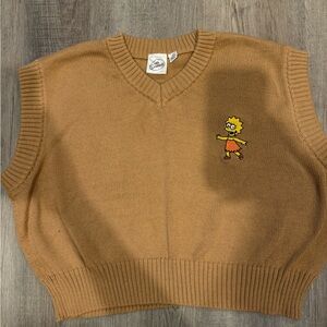Brown Sweater Vest with Embroidered Lisa Simpson